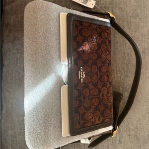 Coach Brown chenille Signature Shoulder Bag large Etta flap bag